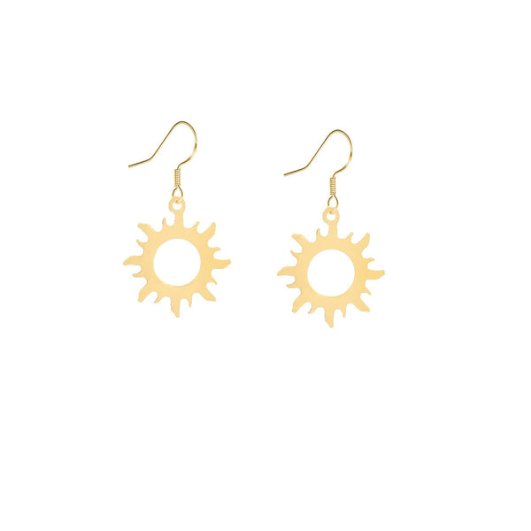 Sunshine Earrings drop • Gold Sun Dangle Hoop Earrings • Gold Sun Ray Earrings