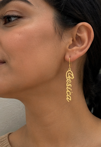 Personalized Gold Vertical Name Earrings for Women