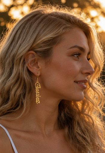 Personalized Gold Vertical Name Earrings for Women