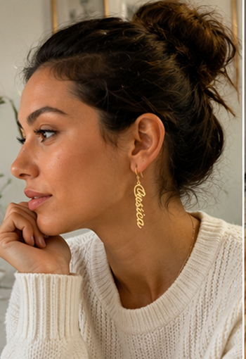 Personalized Gold Vertical Name Earrings for Women