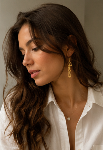 Personalized Gold Vertical Name Earrings for Women