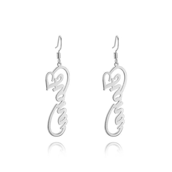 925 Sterling Silver Personalized Vertical Name Drop Earrings Custom Made with Any Names.