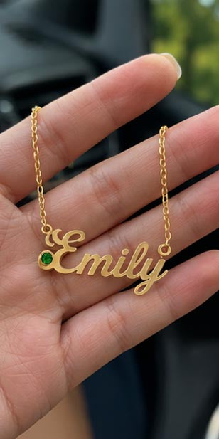 Personalized Gold Name Necklace with Birthstone